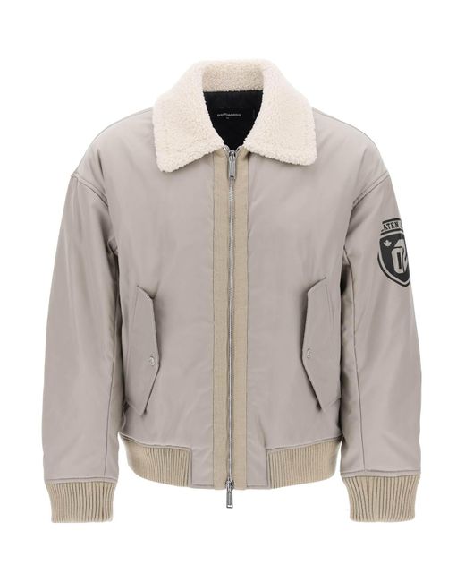DSquared² Gray Padded Bomber Jacket With Collar In Lamb Fur for men