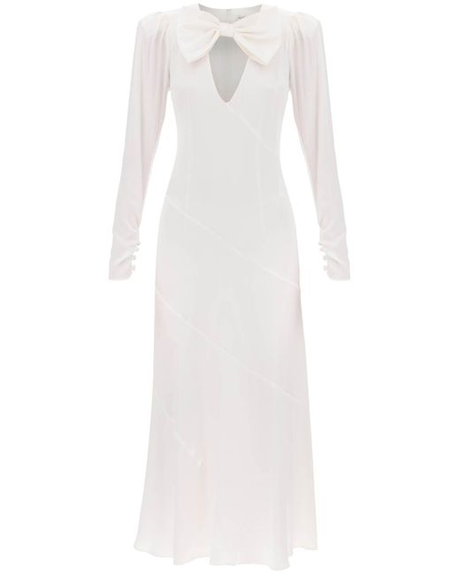 Alessandra Rich White Long Dress In Silk Satin