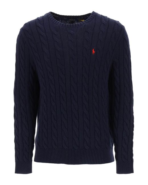 Pullover Girocollo In Maglia Di Cotone di Polo Ralph Lauren in Blue da Uomo