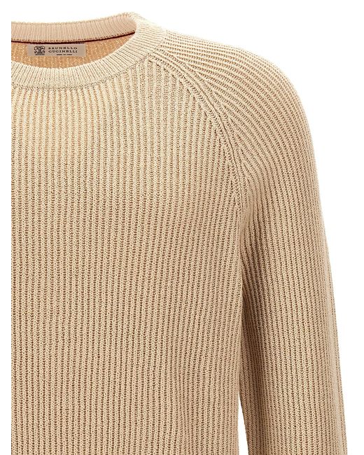 Crewneck Sweater Maglioni Beige di Brunello Cucinelli in Natural da Uomo