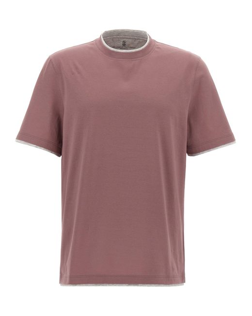 Brunello Cucinelli Pink Light Cotton T-Shirt for men