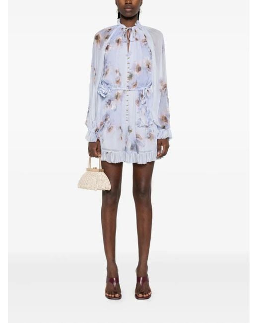 Tuta Corta A Fiori di Zimmermann in Blue