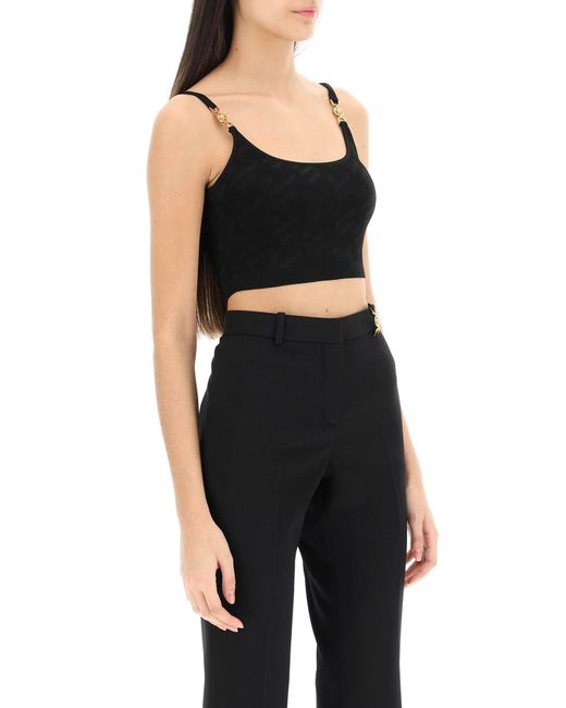 Versace Black 'la Greca' Knitted Cropped Top