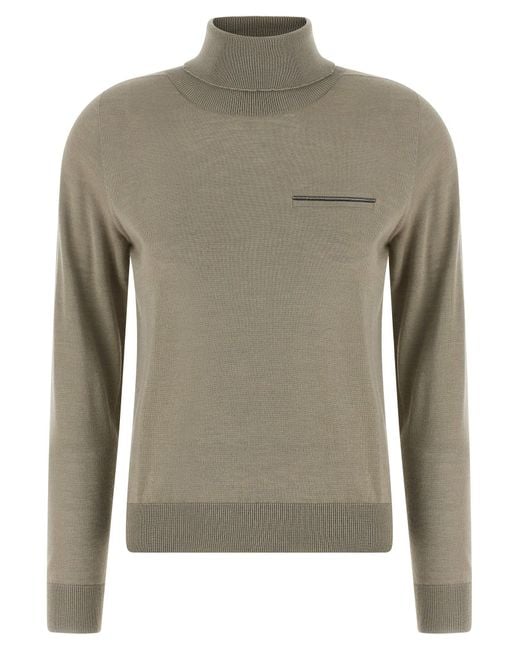 Peserico Gray Jewel Pocket Turtleneck Sweater Sweaters And Cardigans