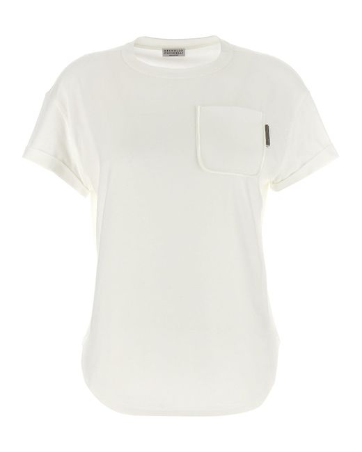 Brunello Cucinelli White Pocket T-Shirt