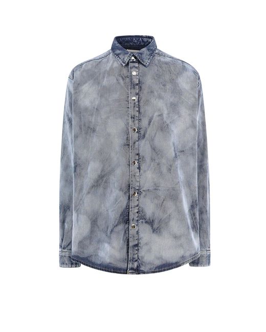 Laneus Blue Denim Shirt With Washed-Out Effect for men