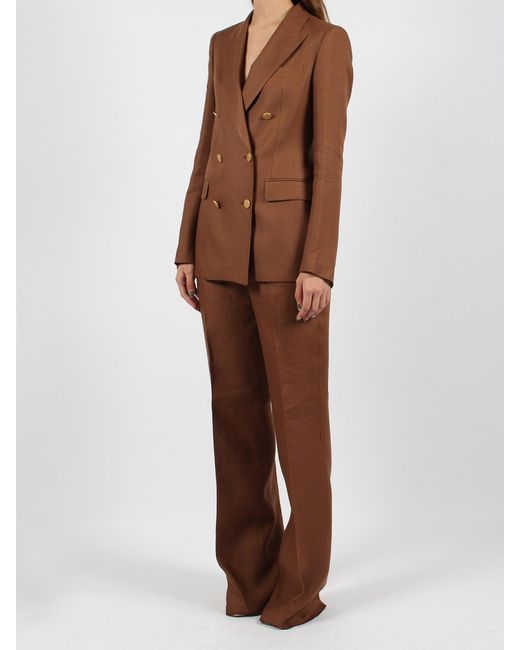 Linen double breasted suit di Tagliatore in Brown