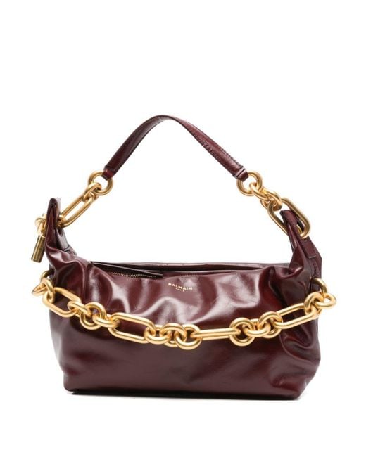 Balmain Brown Sync Medium Leather Shoulder Bag