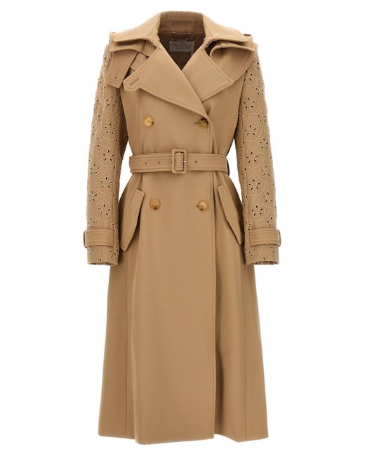 Chloé Natural Embroidered Hooded Trench Coat Coats, Trench Coats