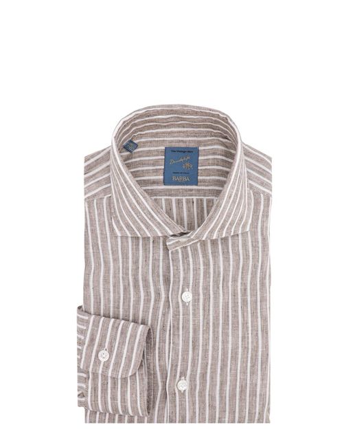 Barba Napoli White Striped Linen Shirt for men