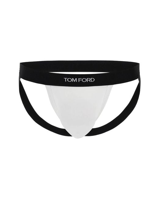 Tom Ford White Slip Jockstrap Con Banda Logo for men