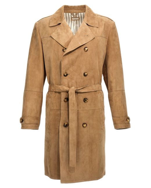 Brunello Cucinelli Natural Suede Trench Coat for men