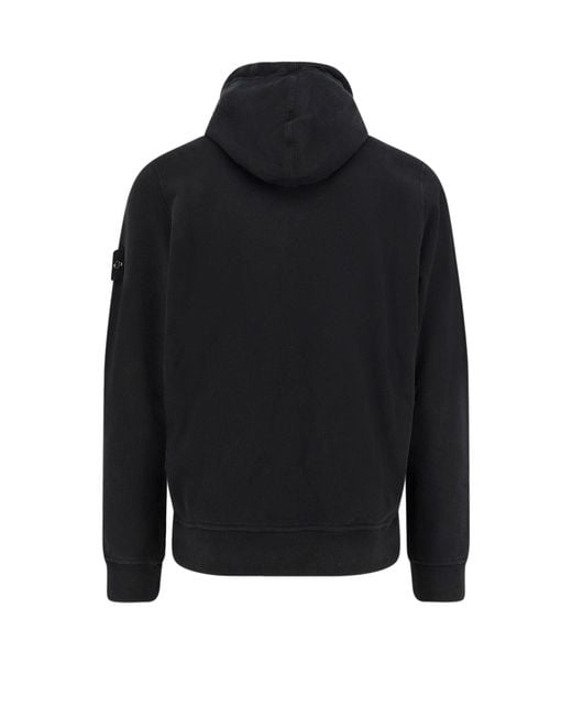 Stone Island Black Organic Cotton Hooded Sweatshirt for men