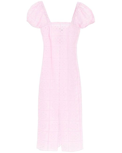 Ganni Pink Broderie Anglaise Maxi Dress