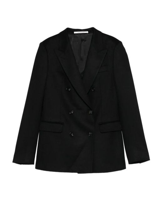 Tagliatore Black Double-Breasted Camel Wool Blazer