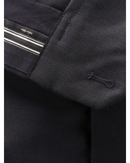 Pantalone in lana mohair con dettaglio inside-out in vita con nastro logato Roma di Fendi in Blue