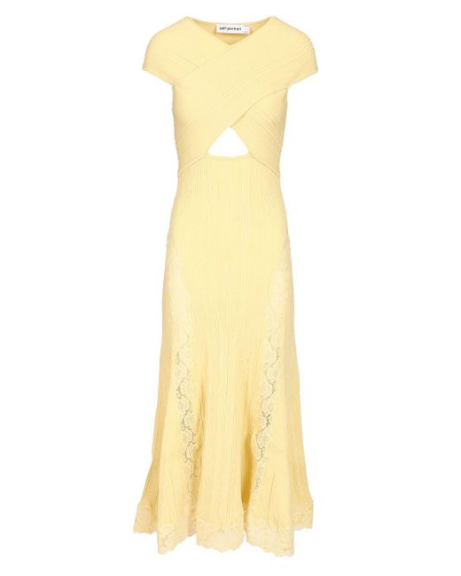 Self-Portrait Ribbed Knit Dress Dresses Yellow