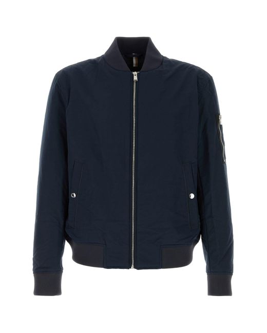 Boss Blue Polyester Blend Comber Bomber Jacket for men