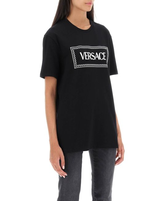 Versace Black T Shirt With Logo Embroidery