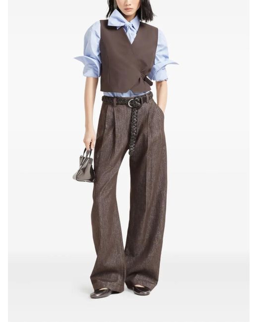 Brunello Cucinelli Brown Relaxed-Fit Trousers With A Curved Design