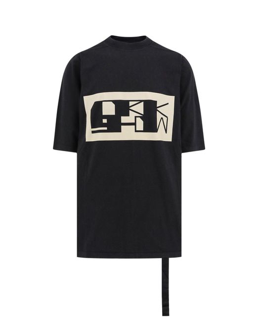 T-shirt in cotone organico con stampa logo frontale di Rick Owens in Black da Uomo