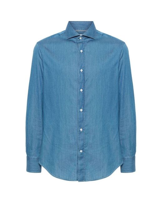 Camicie Cotone-Uomo di Brunello Cucinelli in Blue da Uomo