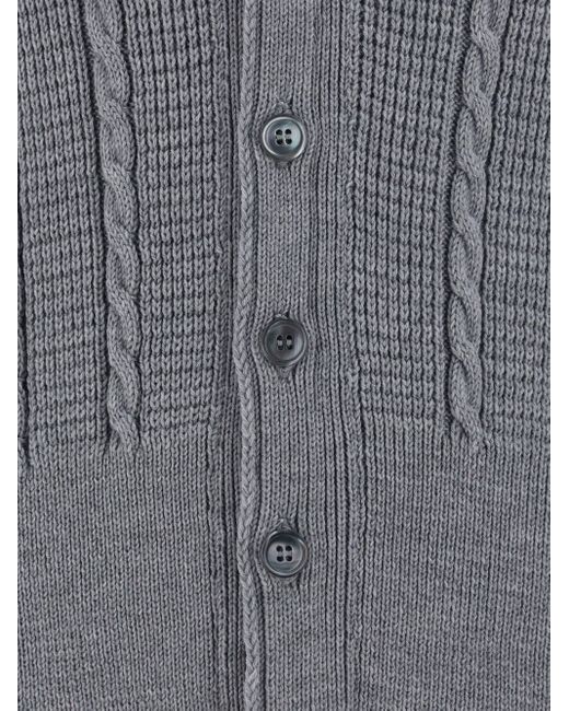 Thom Browne Gray Cable Stitch Relaxed V Neck Cardigan In for men