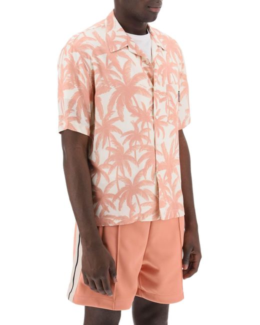 Palm Angels Pink Bowling Shirt With Palms Motif for men