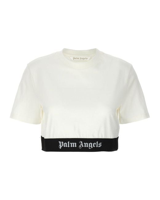 T-Shirt Crop Con Banda Logo di Palm Angels in White