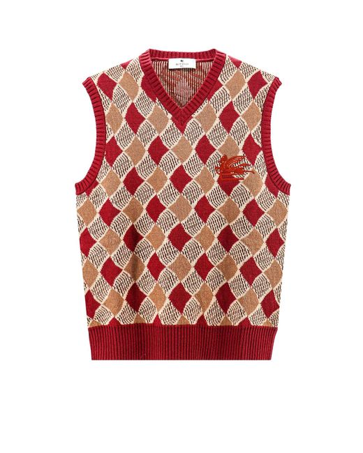 Etro Red V-neck Sleeveless Wool for men