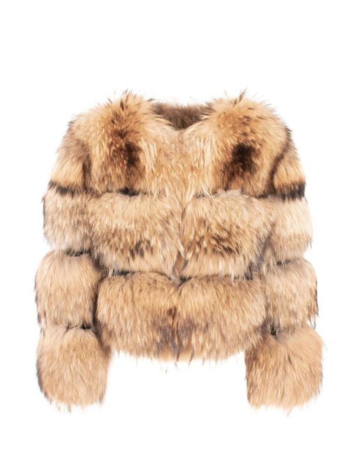 Giacca Raton Beige in Pelliccia di Procione- -Beige di Wanan Touch in Natural