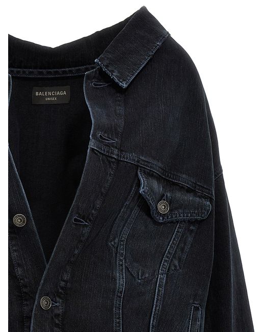 Off-Shoulder Denim Jacket Giacche Blu di Balenciaga in Black