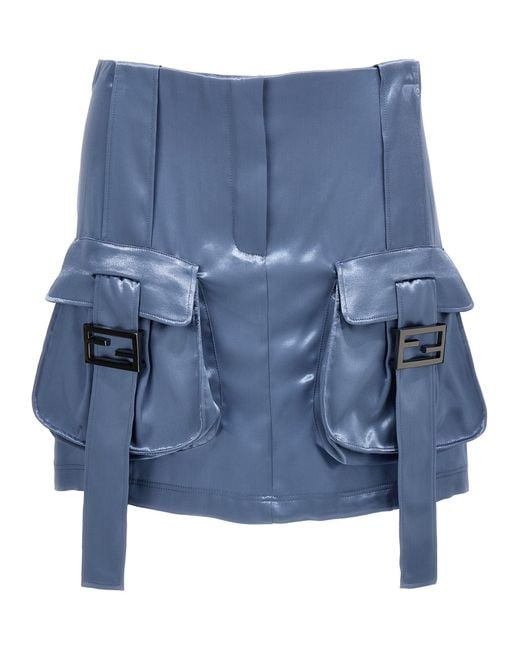 Fendi Blue Satin Miniskirt Skirts