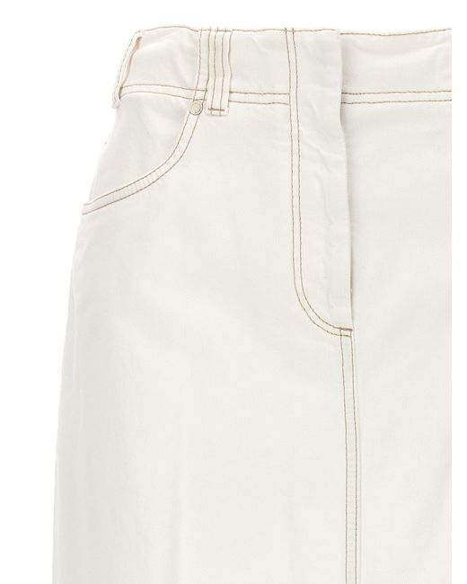 Denim Long Skirt Gonne Bianco di Brunello Cucinelli in White