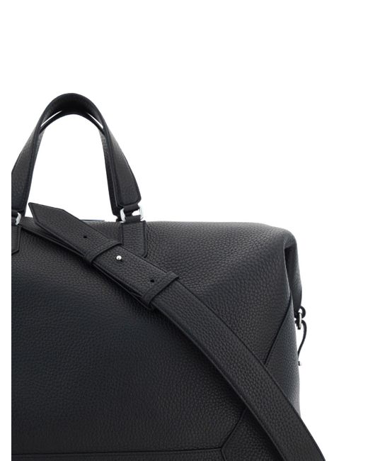 Alexander McQueen Black Leather Duffle Bag With Logo Print for men