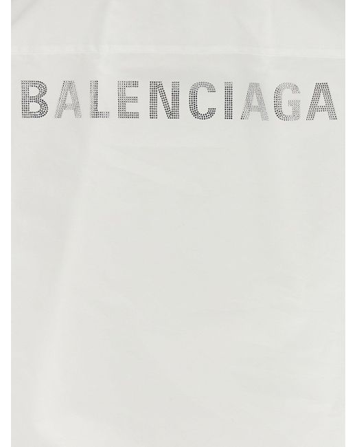 Balenciaga White Rhinestone Logo Shirt Shirt, Blouse