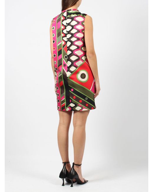 Emilio Pucci Red Vivara-Print Silk-Twill Dress