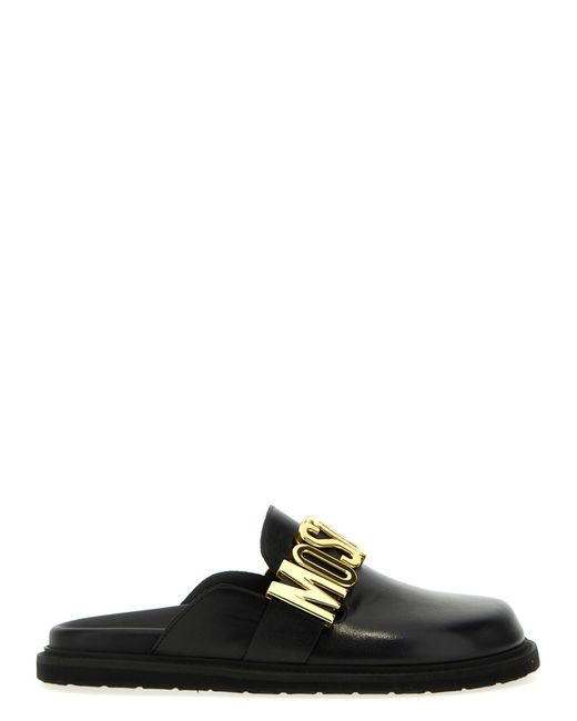 Moschino Black Logo Sabots Flat Shoes for men