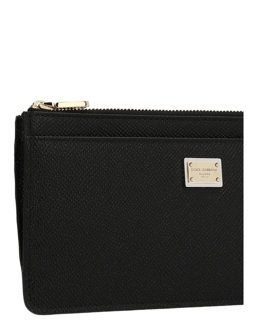 Dolce & Gabbana Black Dauphine Logo Leather Card Holder Wallets