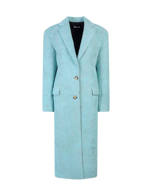 Krizia Blue Jersey Pleated Fabric Coat