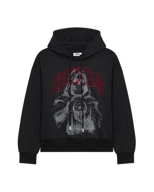 Gcds Black Gothic Print Hoodie for men