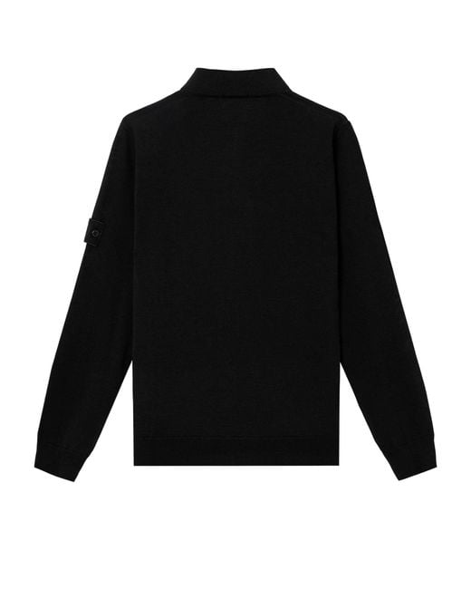 Stone Island Black Virgin Wool Polo Sweater for men
