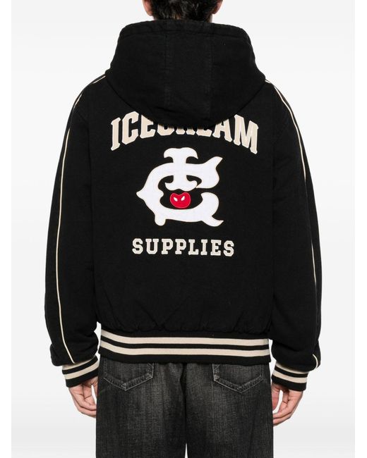 ICECREAM Black Cotton Hooded Bomber Jacket for men
