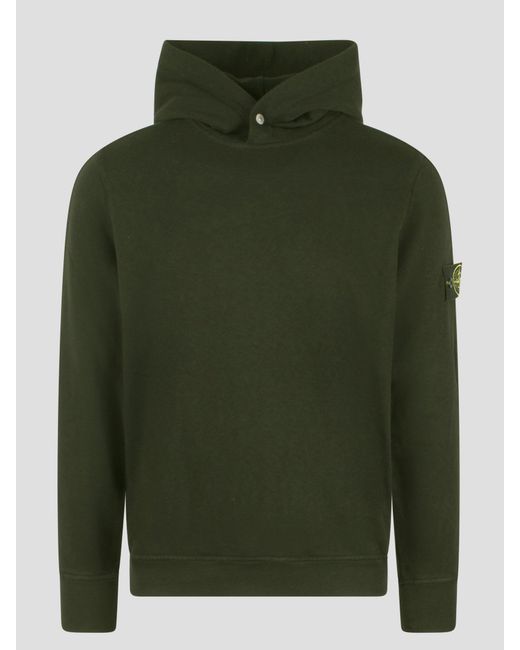Stone Island Green Snap Collar Hoodie for men