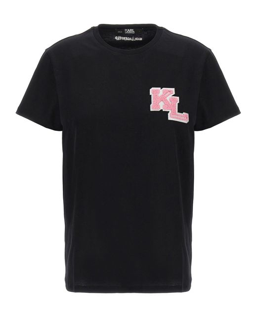 T-shirt in cotone organico con logo frontale di Karl Lagerfeld in Black