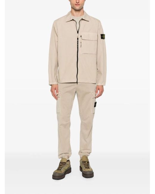 Stone Island Natural Tapered Fit Cotton Cargo Pants With Elasticated Waistband for men