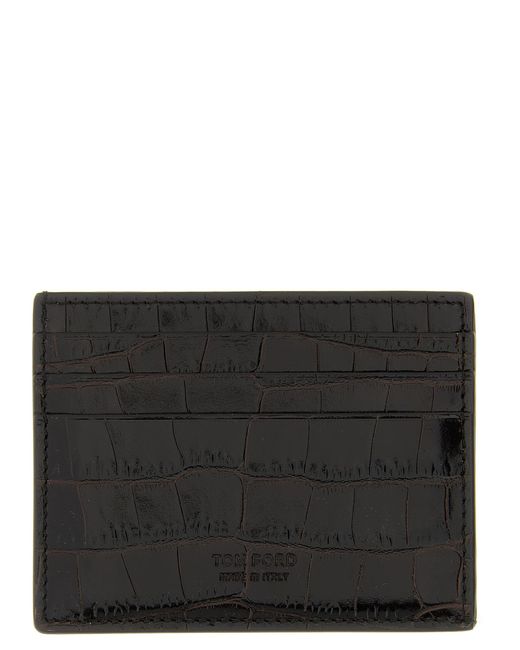 Crocodile Leather Card Holder Portafogli Marrone-Uomo di Tom Ford in Black da Uomo