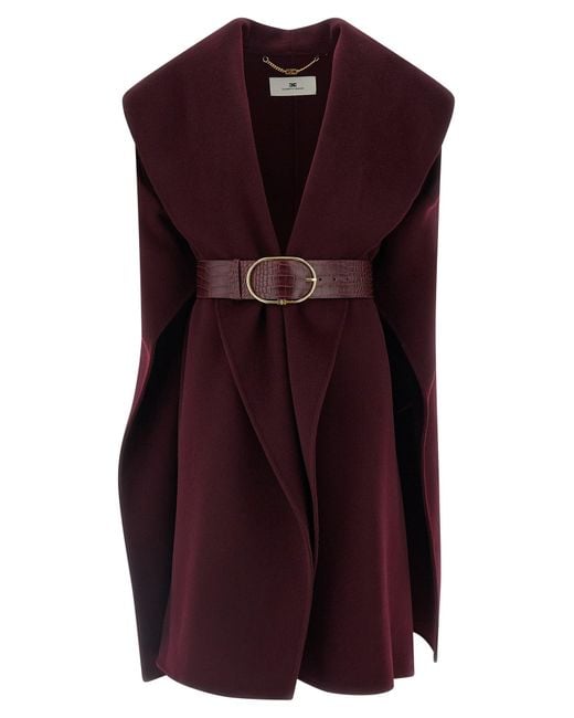 Elisabetta Franchi Purple Double Wool Cape Capes Bordeaux