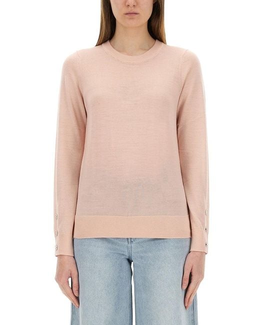 Michael Kors Blue Lightweight Merino Wool Sweater With Button Detail