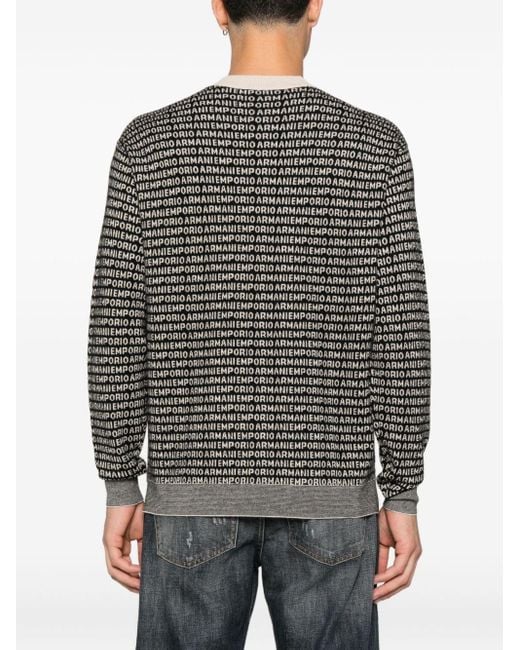Emporio Armani Black Logo-Print Wool Sweater for men